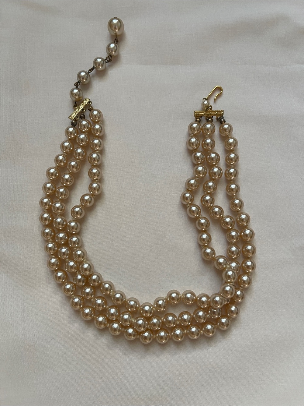 Triple-Strand Faux Pearl Necklace in Champagne with Gold-Tone Accents